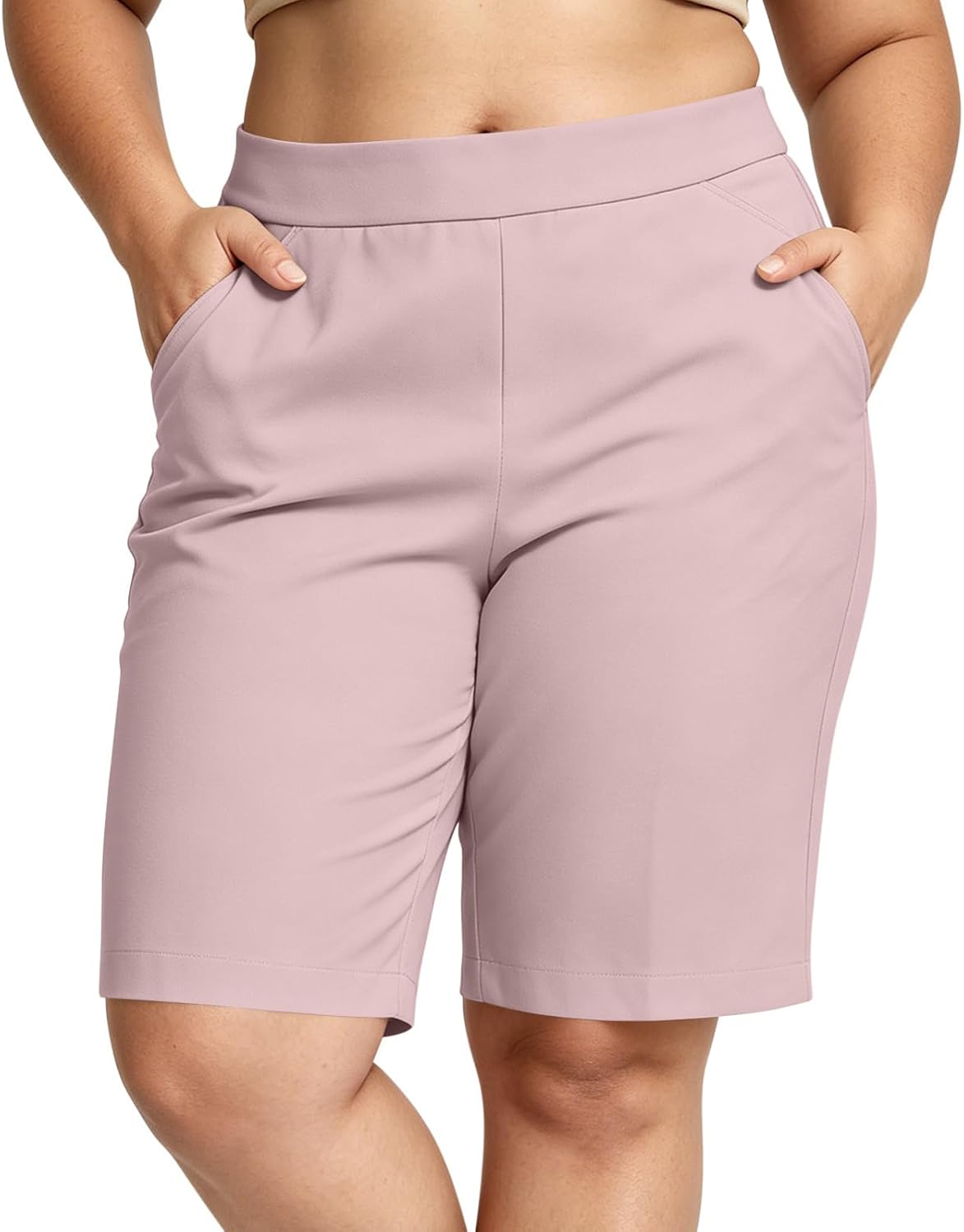 Bermuda Shorts for Women, High Waisted Elastic Hiking Chino Short | Regular Straight Fit, Knee Length Chino, Deep Multi Pockets, Durable Structured Twill, Outdoor Hiking Workwear Golf