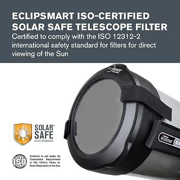 Celestron 94244 EclipSmart Solar Eclipse Telescope Filter – ISO 12312-2 Compliant, Secure Fit with Solar Safe Film, Works with 8” Schmidt-Cassegrain/EdgeHD Telescopes, Black