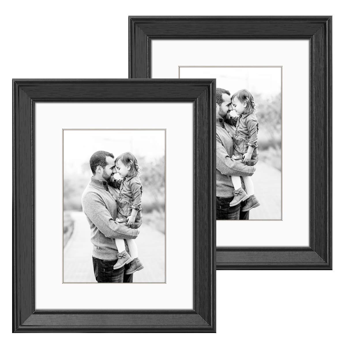 DBWIN 8x6 Photo Frame 2 Packs with 6x4 Mat,Rustic Black Pattern Picture Frame Real Glass Front Poster Frame Freestanding and Wall Mountable(LY-009UK-8X6-BK)