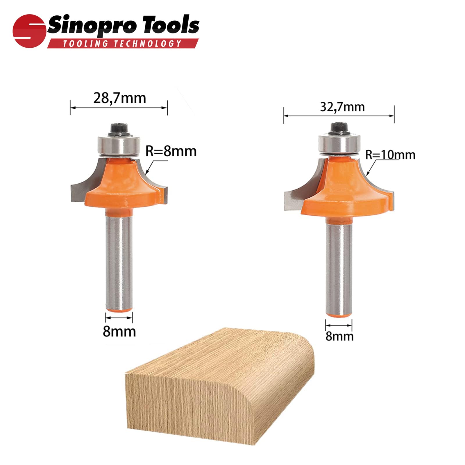 Jeu de 7 Fraises à Arrondir Quart-de-Rond pour Défonceuse – Queue 8 mm, Rayons 2/3/4/5/6/8/10 mm, Roulements Interchangeables 9,5 & 12,7 mm, Fraises Carbure pour Bois MDF Contreplaqué