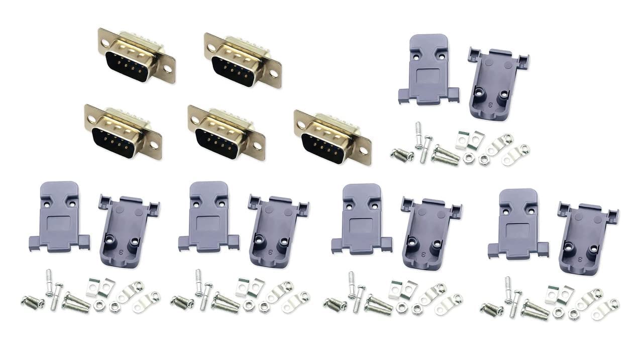 5 Pcs DB9 Serial Connector RS232 9 pin Double Row Welded Head Male with Cover for Multiple Application-image-22
