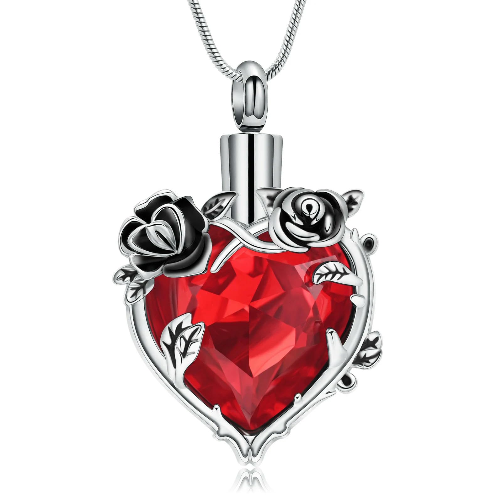 ADENLA Heart Cremation Jewelry Rose Flower Urn Necklace for Ashes Locket Memorial Keepsake Loved One Necklace-Red