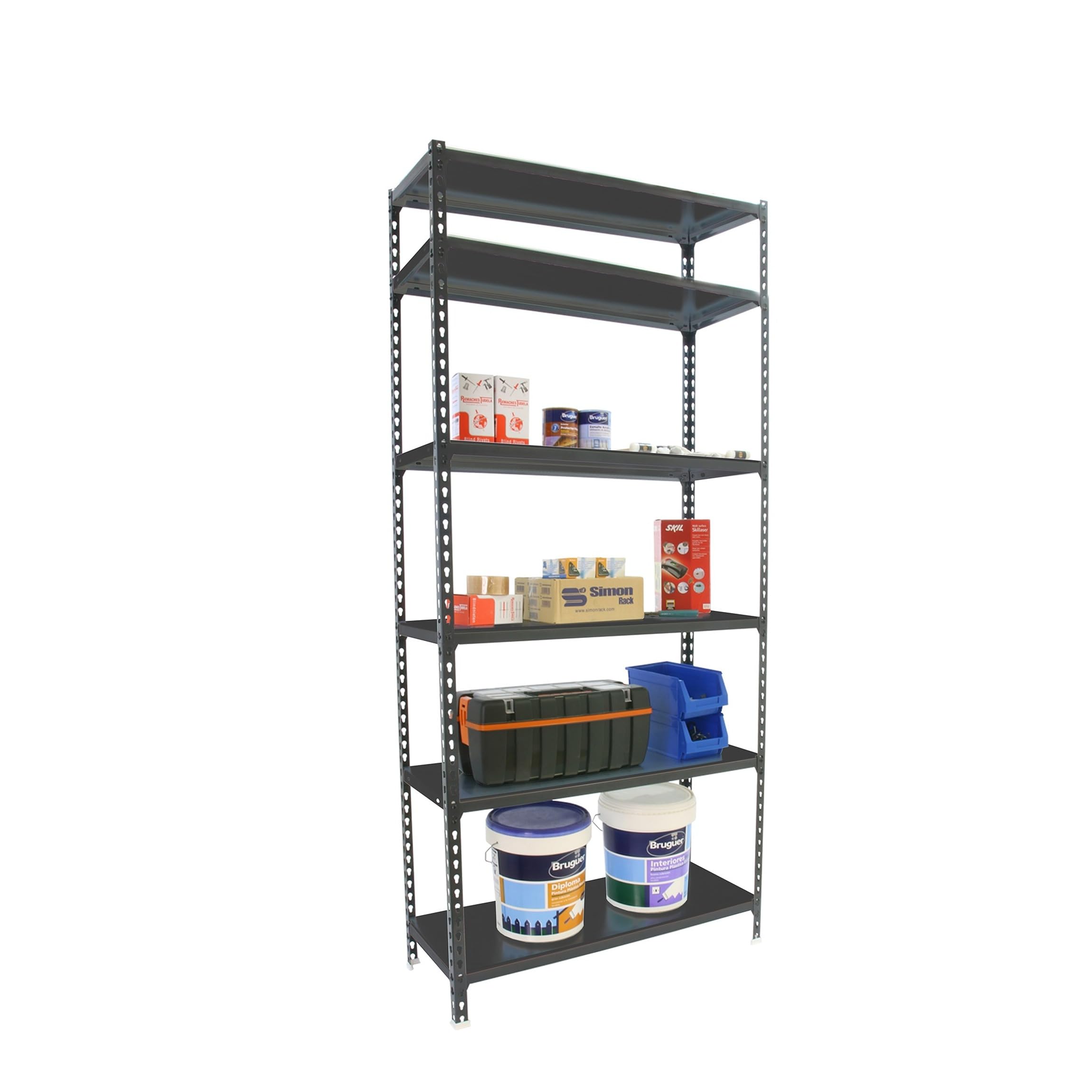 Simon Rack Regał metalowy 2500x800x400 mm, 6 półek, nośność 180 kg na półkę, regał magazynowy i garażowy, stabilna konstrukcja, kolor Antrakitowe – Simon Classic