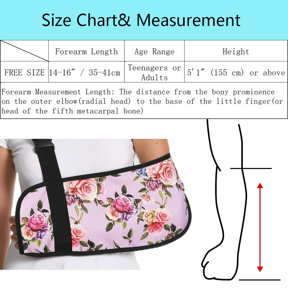Ledhlth Arm Sling for Broken Arm Torn Rotator Cuff Shoulder Elbow Wrist injury Printed Brace Support for Adults and Women with Exquisite Rose