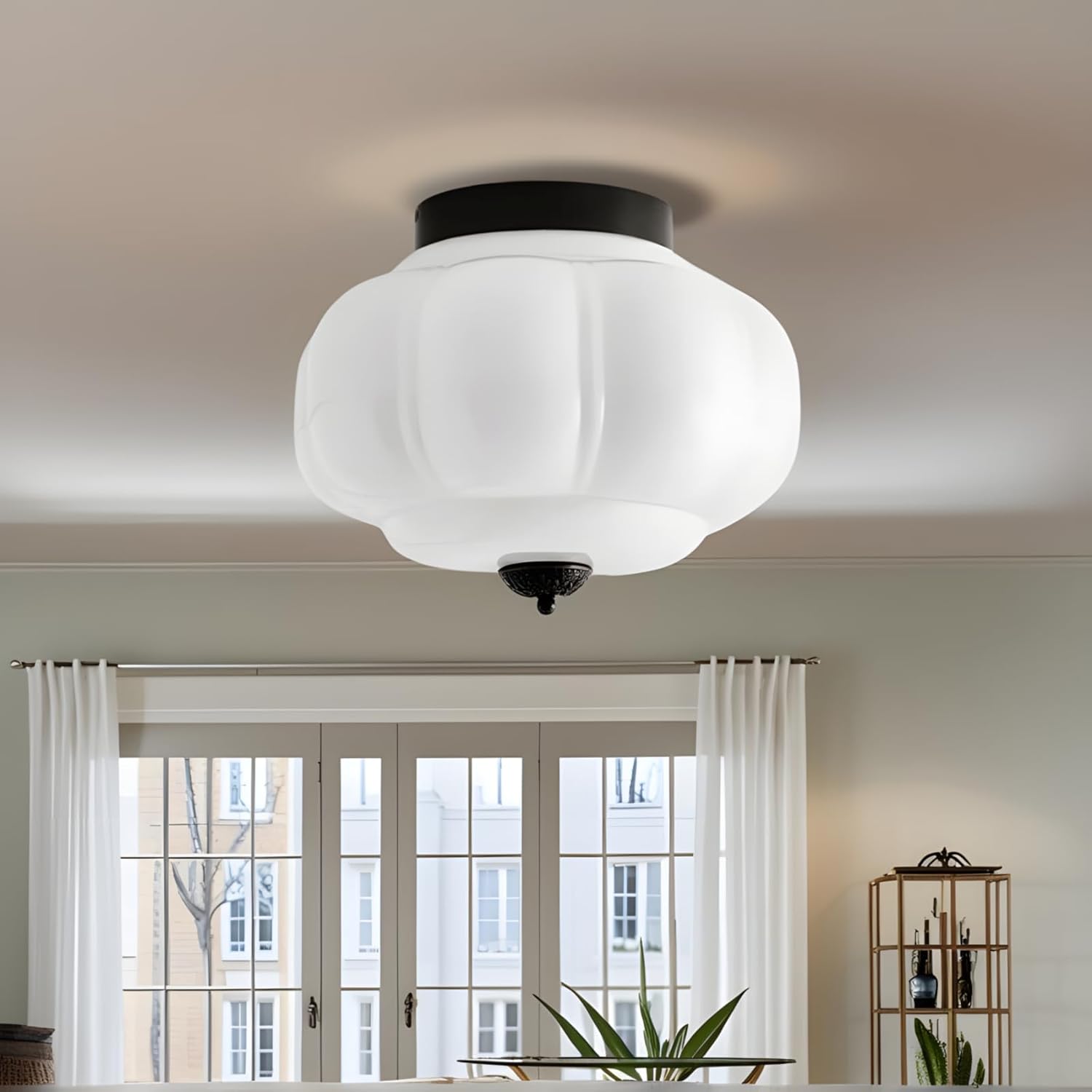 Bofea-Milk Glass Flush Ceiling Light,Modern Schoolhouse Semi-Flush Mount Ceiling Lights,Large Black Flush Mount Ceiling Light,Indoor Vintage Lighting for Living Room Hallway Foyer