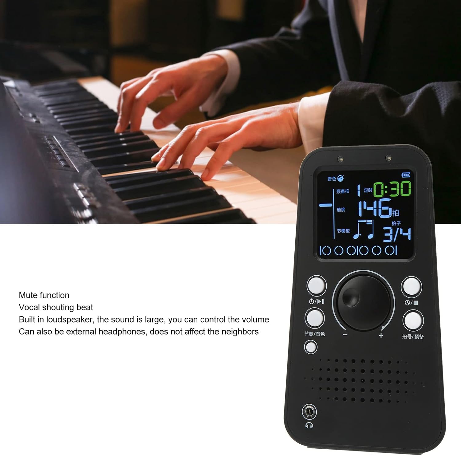 Alomejor Electronic Digital Metronome Universal Smart Bluetooth Metronome for Guitar Piano Drum Violin Instrument Black