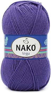 Nako Vega,Knitting Yarn,(4Balls) Each Skein(Ball) 3.53 Oz (100g),100% Premium Acrylic,You can use it in Cardigan, Sweater, Scarf, Beret, Booties, Baby Room Knitting Puple 10287