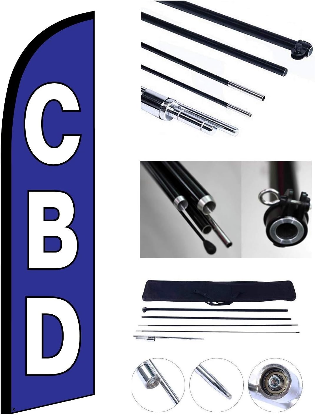 CBD Business Windless Feather Flutter Flag 10 x 2.5 Feet Flag and 13 Foot Pole & Ground Stake (1)