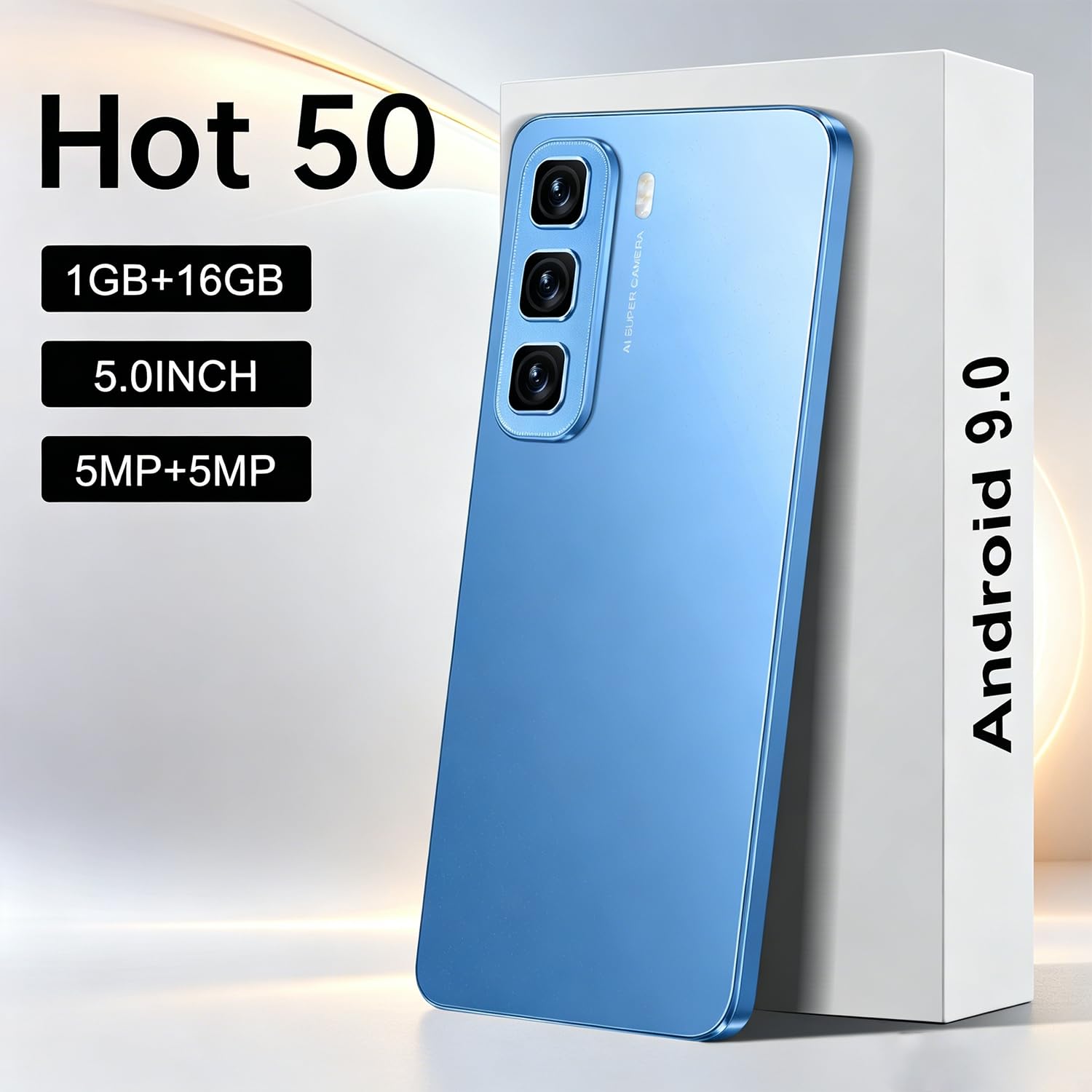 J24Ultra Telefoni Cellulari, 5.0'' Dual SIM Doppia Fotocamera, 16GB ROM Espansione 128GB, Android 9.0, Face ID/WiFi/GPS 3G Cellulare (Blu)
