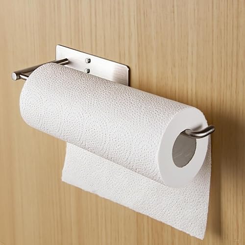Miniatura 6 de YIGII Soporte de pared para toallas de papel negro, para debajo del gabinete, autoadhesivo, para cocina, acero inoxidable SUS-304