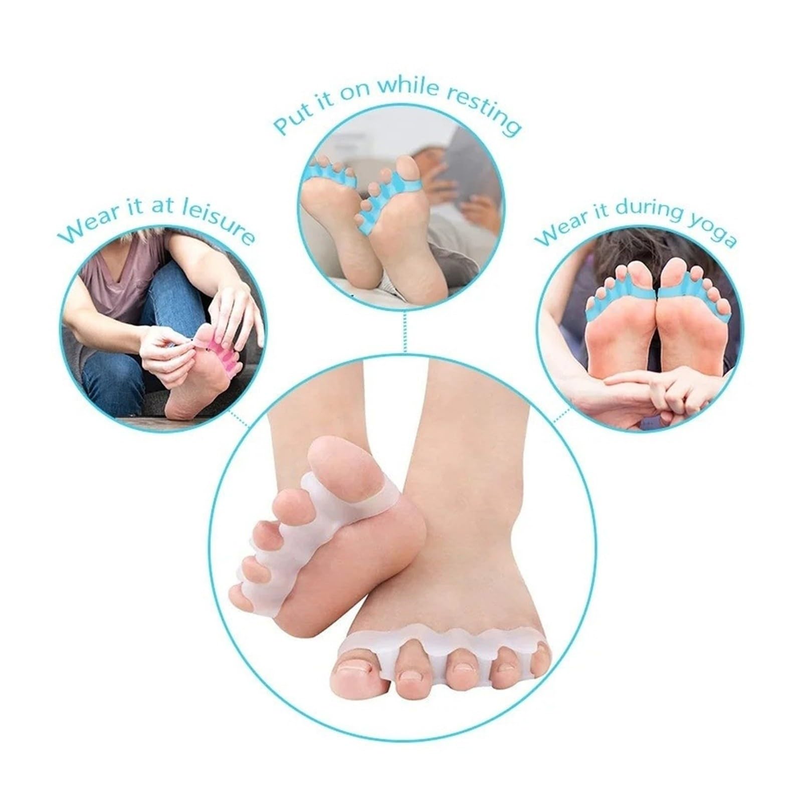 Silicone Toe Separator Stretcher Bunion Protector Finger Pain Relief Foot Care 5 Colors(MUDE)