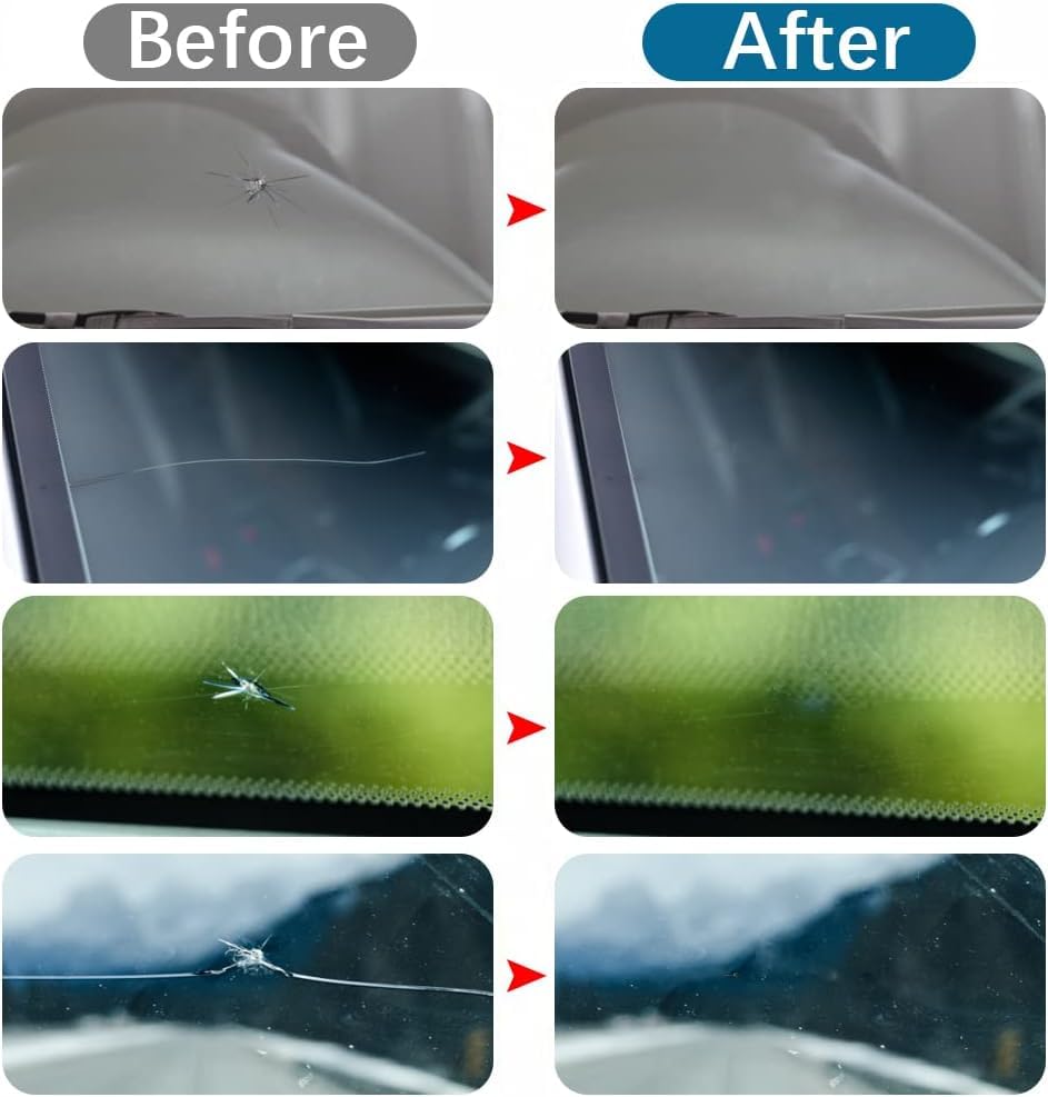 HONBQYCC Car Windshield Repair Kit (4pcs), Windshield Chip Crack Gone Repair Kit, Automotive Windscreen Tool for Fix Chips, Nano Glass Repair Fluid, Star Shaped Crack