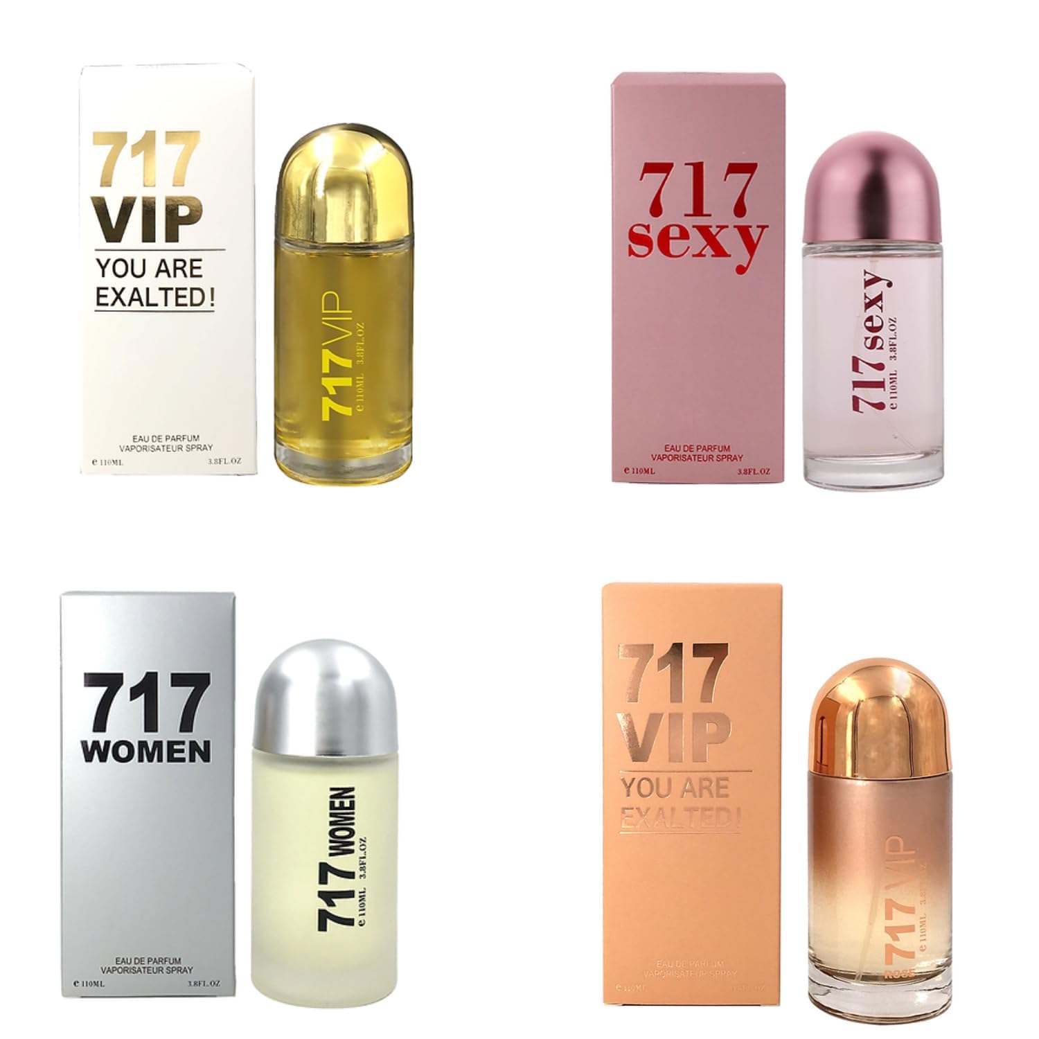717 Perfume for Women, 3.4oz / 100ml Each Sample Gift set |NYC 717 VIP | 717 SEXY Fragrance For Women | 717 VIP ROSE for women (Pack of 4)