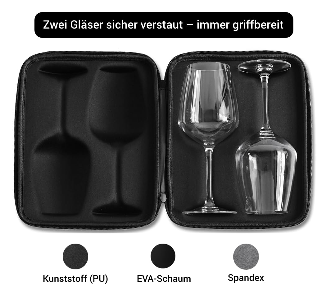 2 Gläser to go ++ 2 hochwertige Weingläser im Schutzcase perfekt verpackt für Picknick, Camping & Weinmomente unterwegs