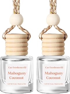 HoogaLife Car Air Freshener Diffuser 2 Pack Hanging Mahogany Coconut Car Air Freshener for Women 45+ Days Long Lasting Fragrance Made in USA (M32)