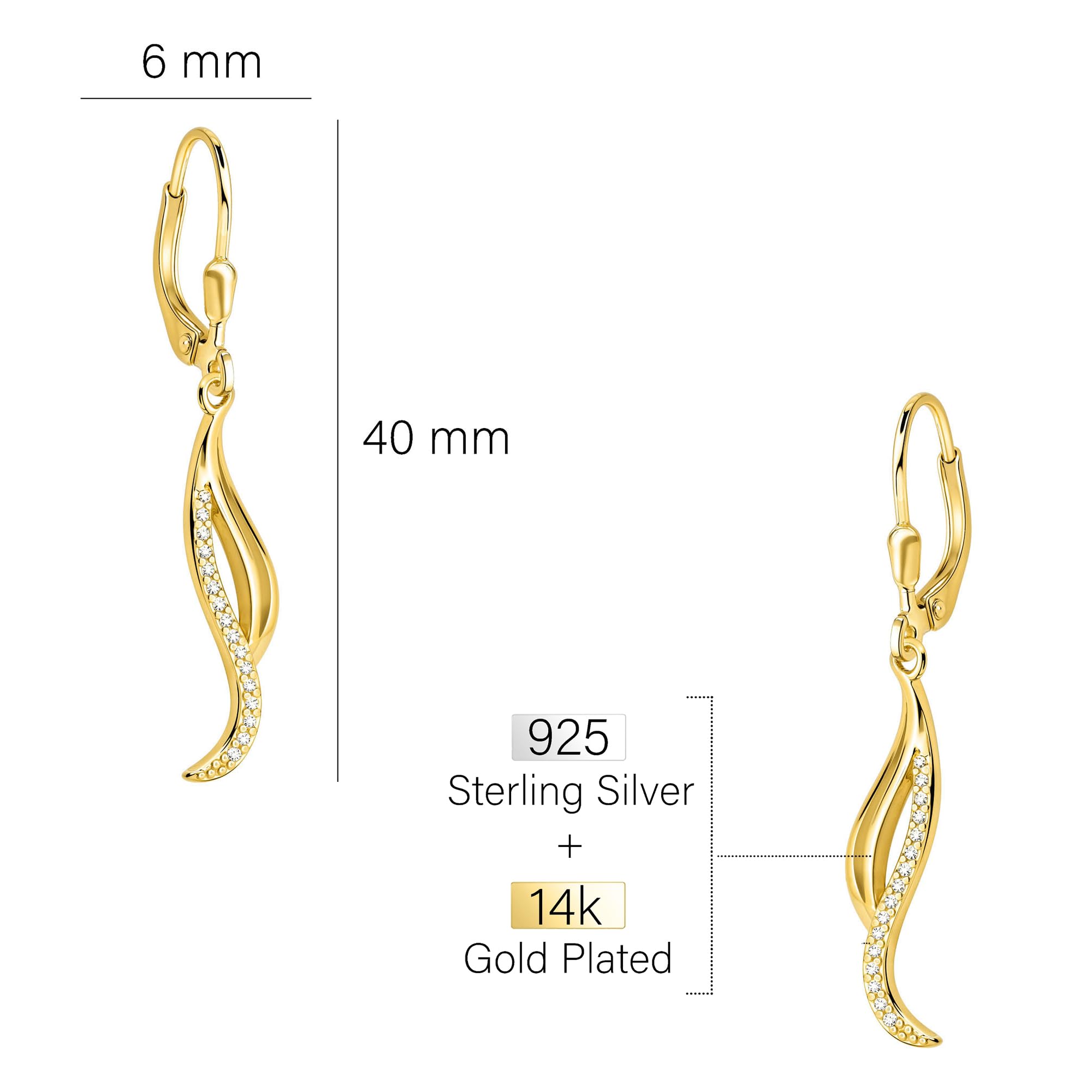 SOFIA MILANI - Pendientes para Mujeres en Plata de Ley 925 - con Circonitas - Pendiente Colgante de Curvado