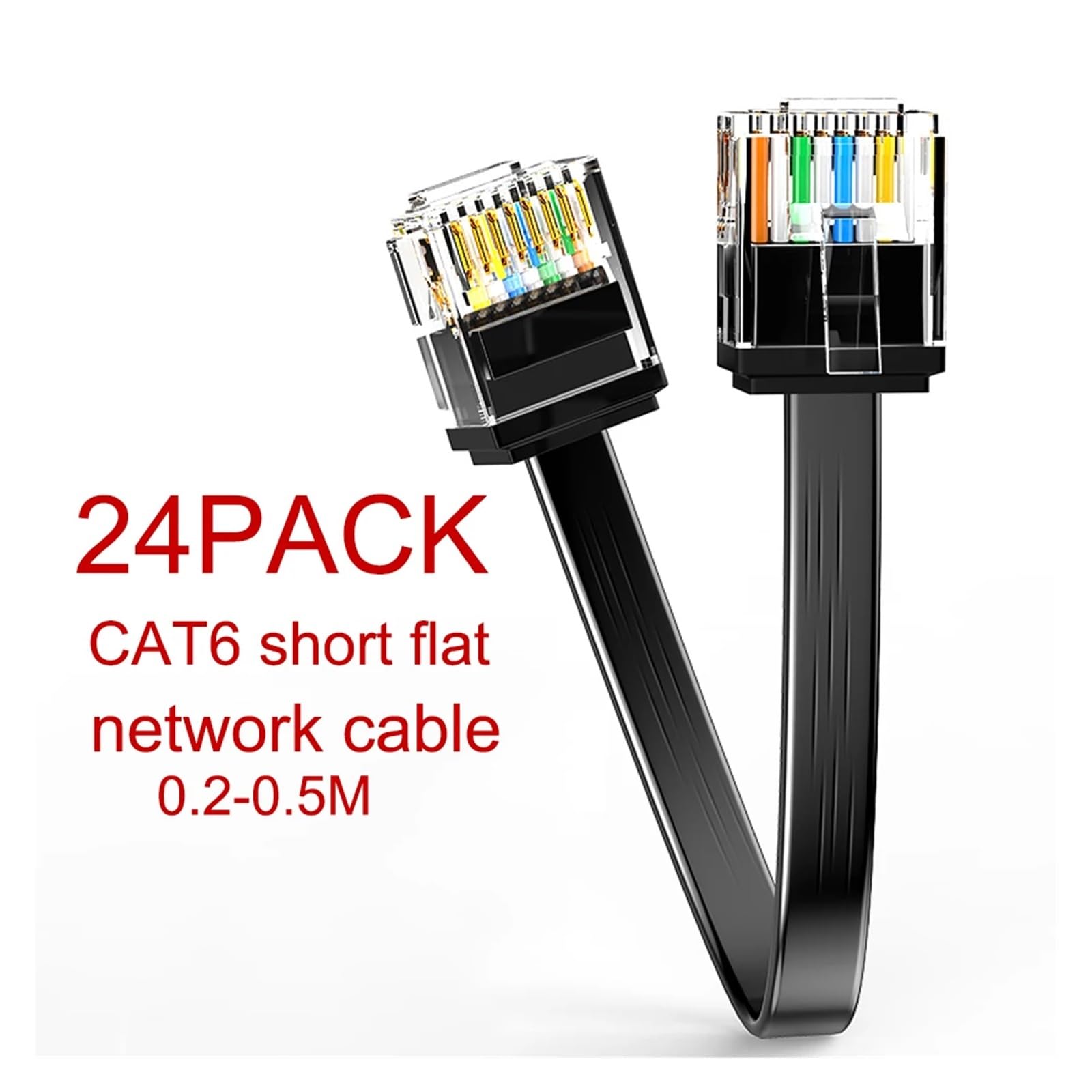 Générique Câble de raccordement Ethernet plat court Cat6, 24 paquets, 1G, Support Cat 6 for panneau à commutateur flexible(Black 24pack,0.5M)