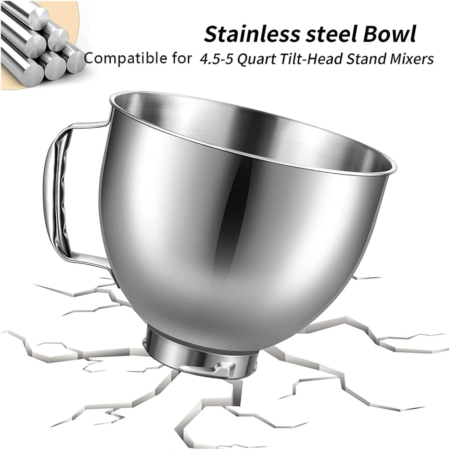 Stainless Steel Mixing Bowl for Blender, Compatible for 4.5-5 Quart Head Stand Mixer