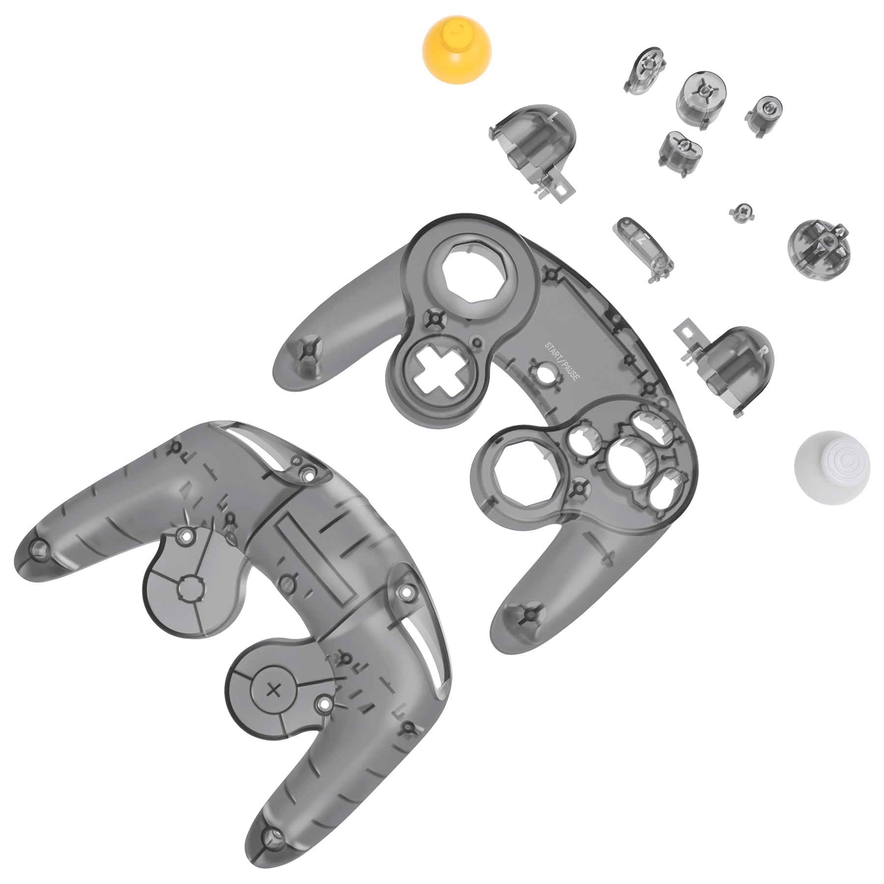 eXtremeRate Cover Scocca Tasti Ricambio per Nintendo Gamecube Controller,Custodia Grip Pulsanti Kit Shell Case per Nintendo Gamecube Joystick,Senza Controller-Trasparente Nero