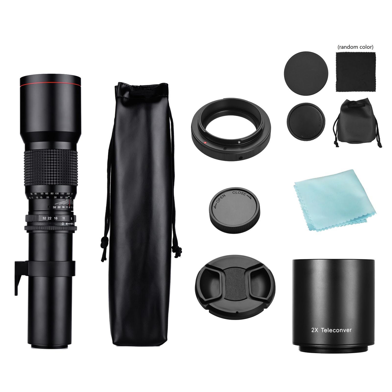 HUIOP teleobjetivo Zoom Cámara Super Teleobjetivo 500 mm F/8.0-32 Zoom Manual T-Mount + 2 Lentes teleconvertidores de 500 mm + Anillo Adaptador T2- de Repuesto para Canon Rebel T7 T7i T6 T6i T5 80D 7