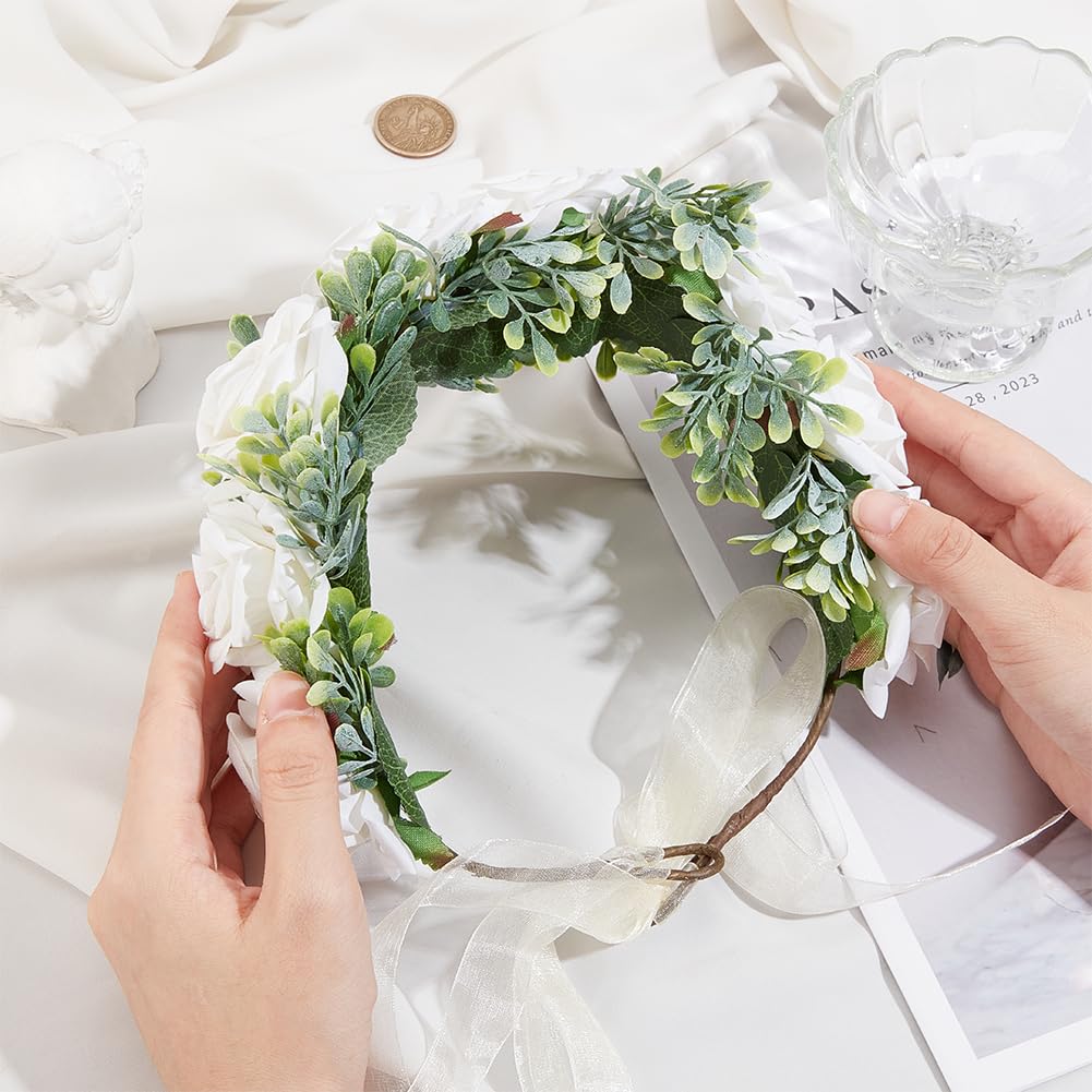 GORGECRAFT Dog Flower Collar Wedding White Floral Headband Adjustable Flower Crown Attire Wreath Bow for Female Women Pets Cats Dog Costumes Valentine's Day Party Festivals Photo Props 20 x 21cm - Image 3