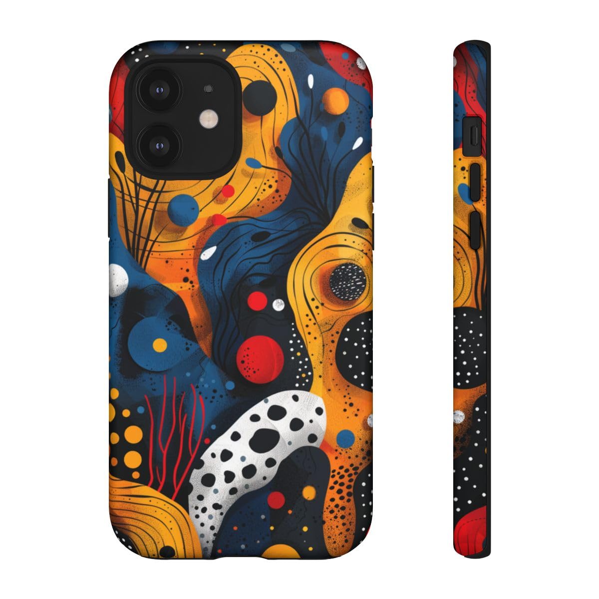 Coque rigide mate iPhone 12 anti rayures jaune motif organique original - 2