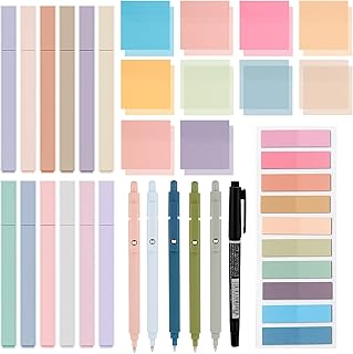 38 PCS Annotation Set with Aesthetic Highlighters, Gel Pens, Sticky Notes & Tabs, Dual Tip Markers, Fast Dry Ink Pens for Book Marking and Office Use
