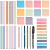 DHYLRICHER 38 PCS Annotation Set with Aesthetic Highlighters, Gel Pens, Sticky Notes & Tabs, Dual Tip, Fast Dry Ink Pens for Book Marking and Office Use