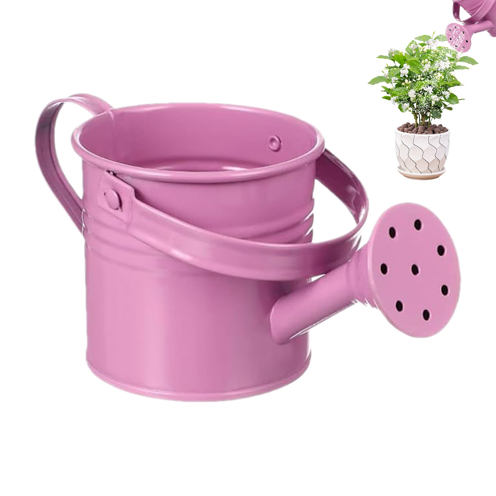 Kids Watering Can - Galvanized Iron Plants Watering Kettle | Candy Color Flower Container Ornament with Handle | Cute Flower Pot Photography Props for Indoor Outdoor Plants (Pink)