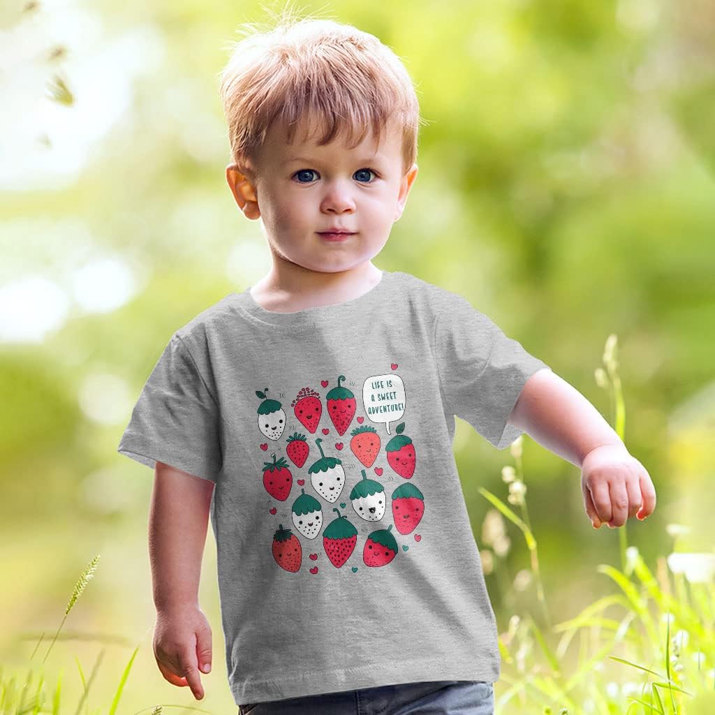 Sweet Adventure Toddler T-Shirt - Strawberry Pattern Kids' T-Shirt - Quotes Print Tee Shirt for Toddler