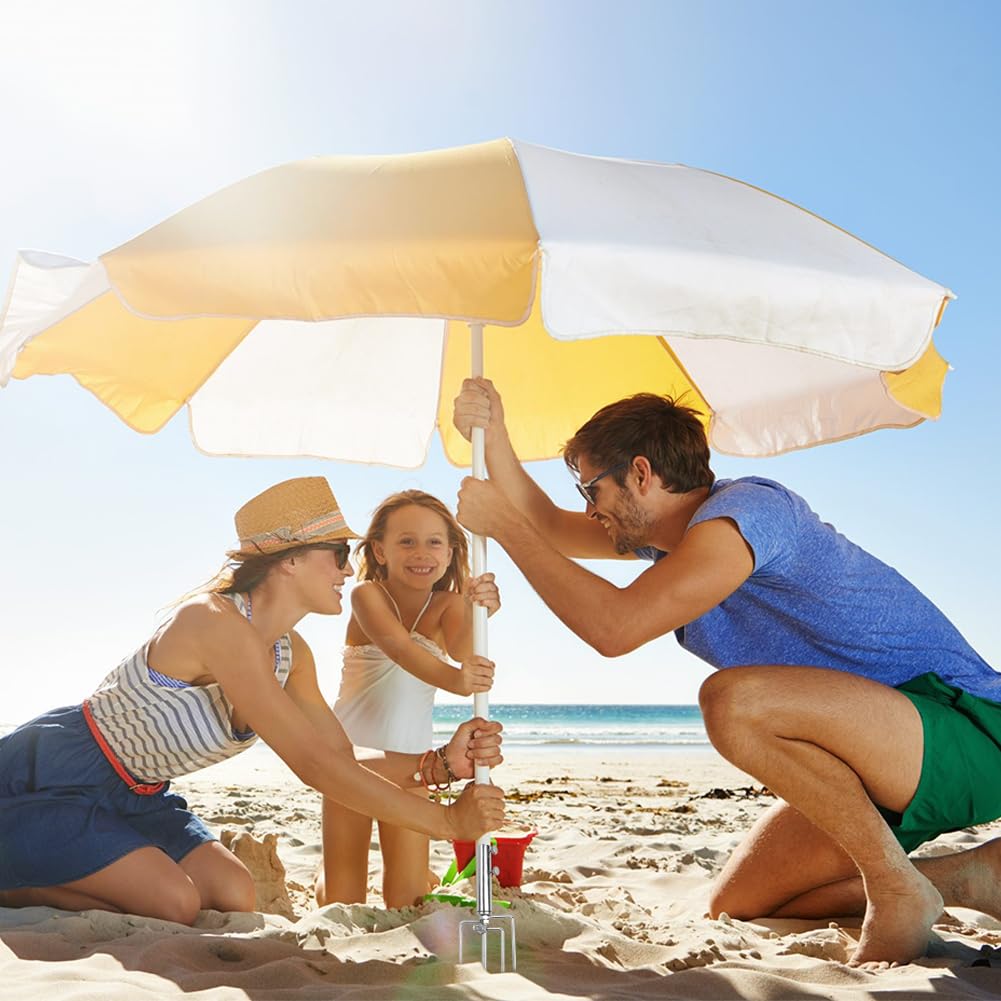 Regulowany stojak na parasol plażowy z kotwicą uziemiającą, zdejmowana podstawa ze stali nierdzewnej do ogrodu, 4-narożny haczyk, idealny do wędkowania, na kemping i do użytku na zewnątrz