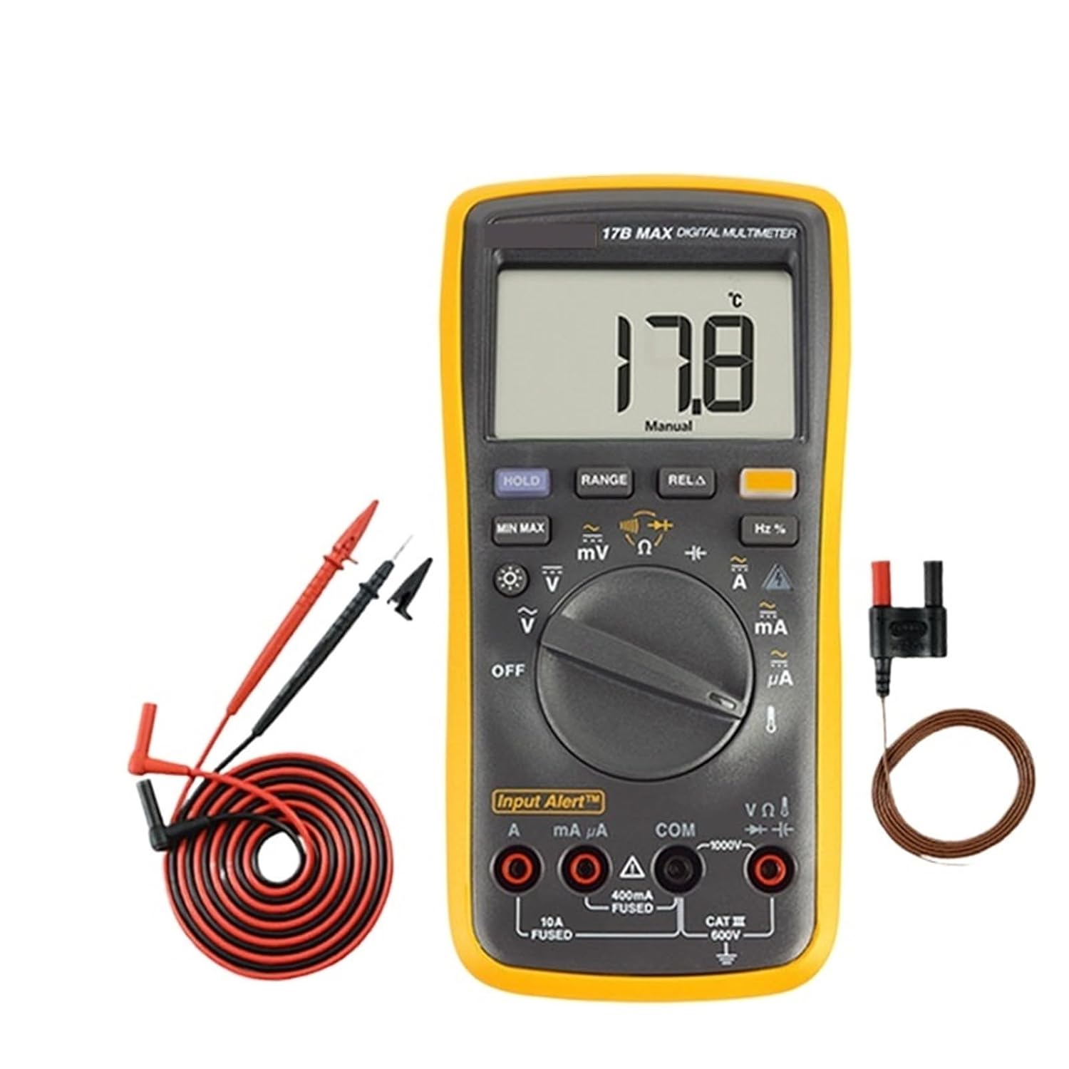 15B MAX 17B MAX KIT Digital Multimeter DMM Audible/Visual Alarm AC/DC Voltage Current Capacitance Ohm Temperature Tester(17B MAX-02)