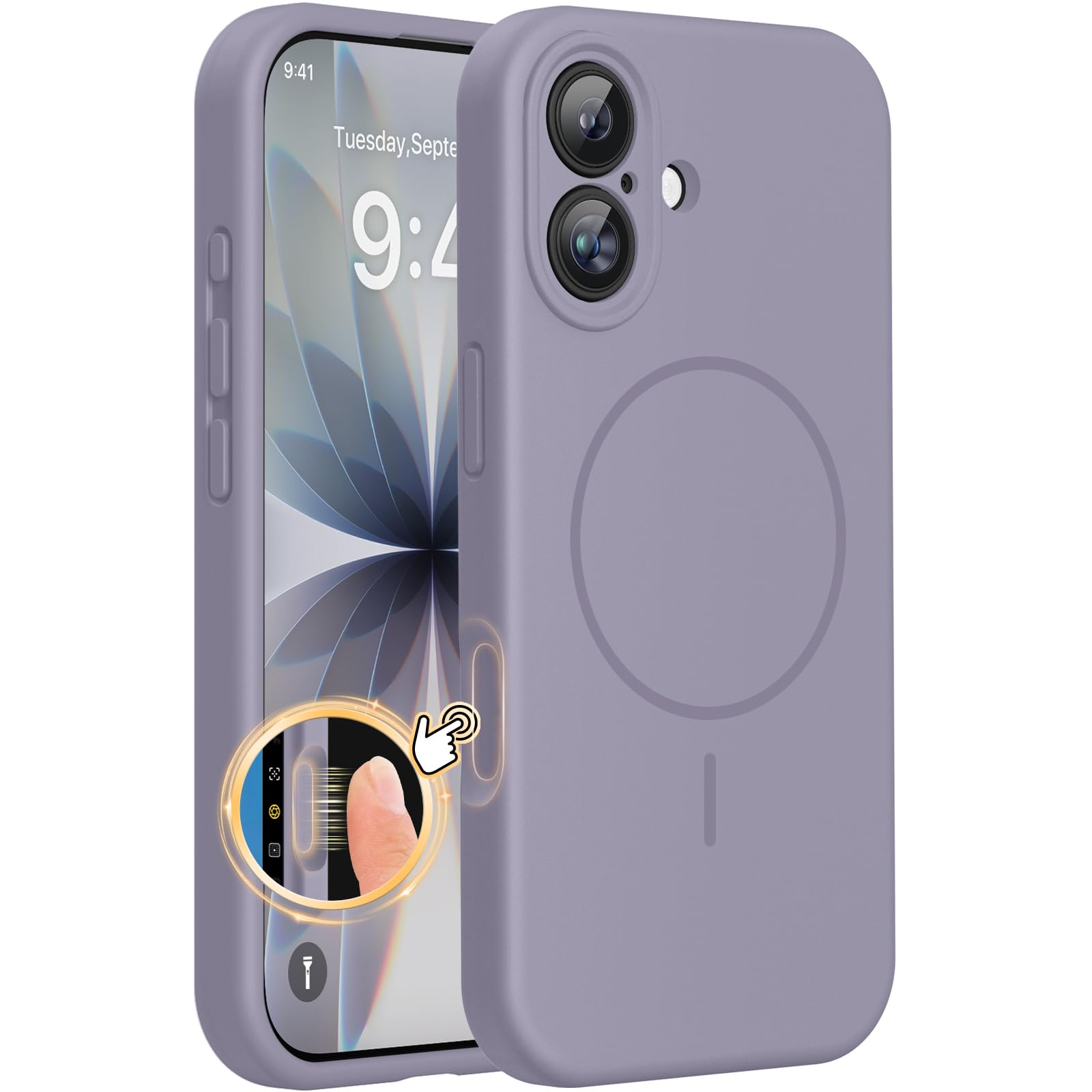 Miracase Magnetic für iPhone 17 Hülle, Kompatibel mit MagSafe, integrierter Silikon-Kamerasteuerungsschutz, 3,0 mm verdickter stoßfester Fallschutz für 17, Lavendel Grau