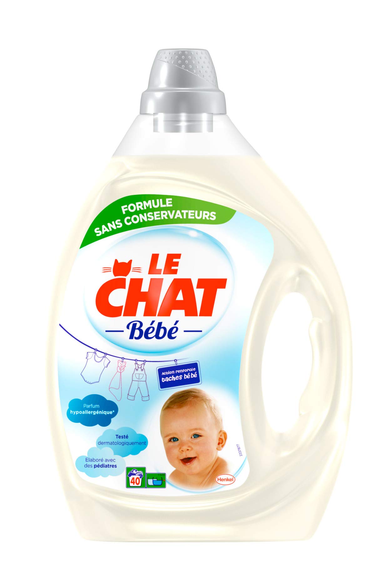 Le Chat Bébé – Lessive Liquide Hypoallergénique – 80 Lavages (2x2L) – Lessive spéciale Bébé et peaux sensibles