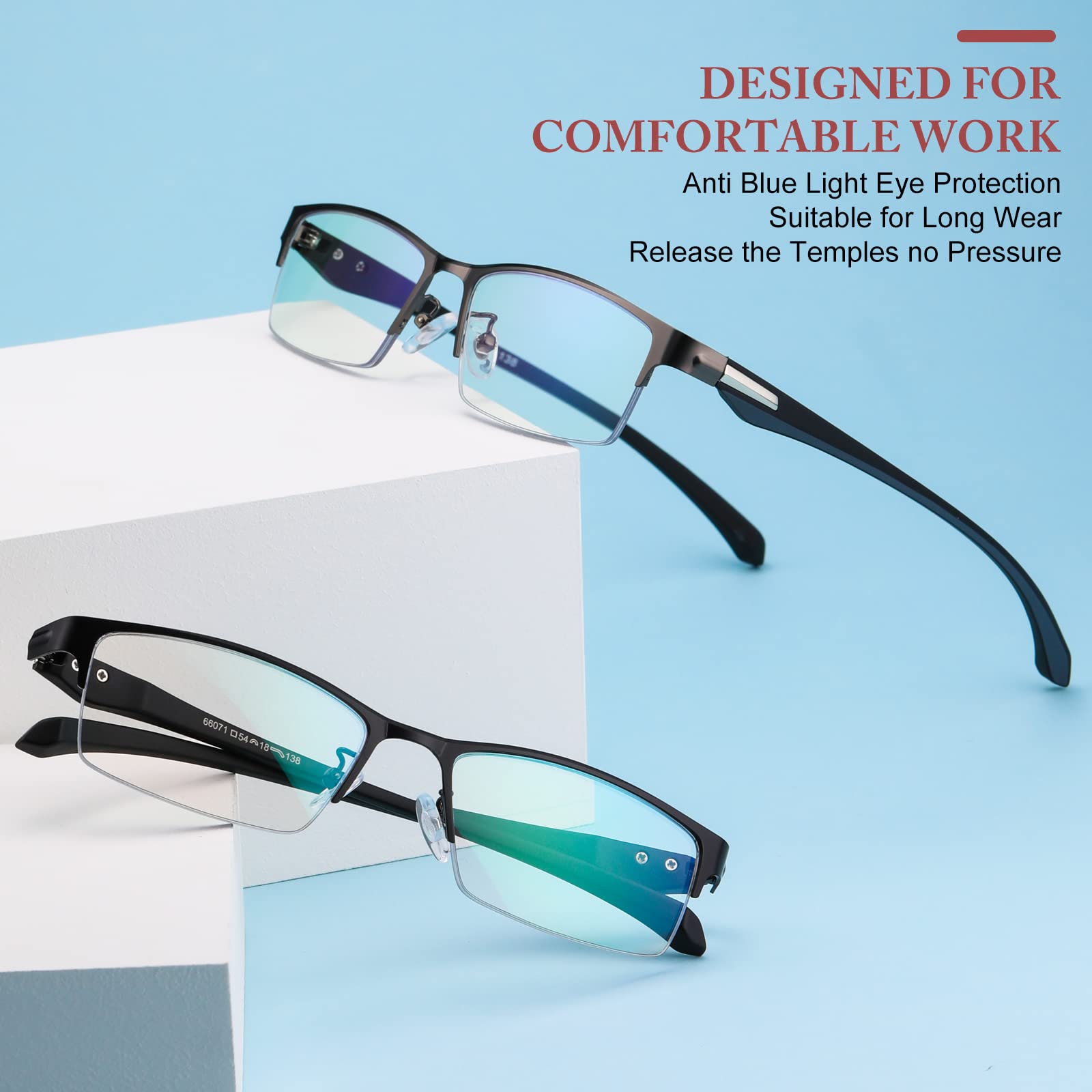 ZUVGEES 2-Pack Lightweight Metal and TR90 Half-Frame Readers Blue light Blocking Reading Glasses for Men - Image 2
