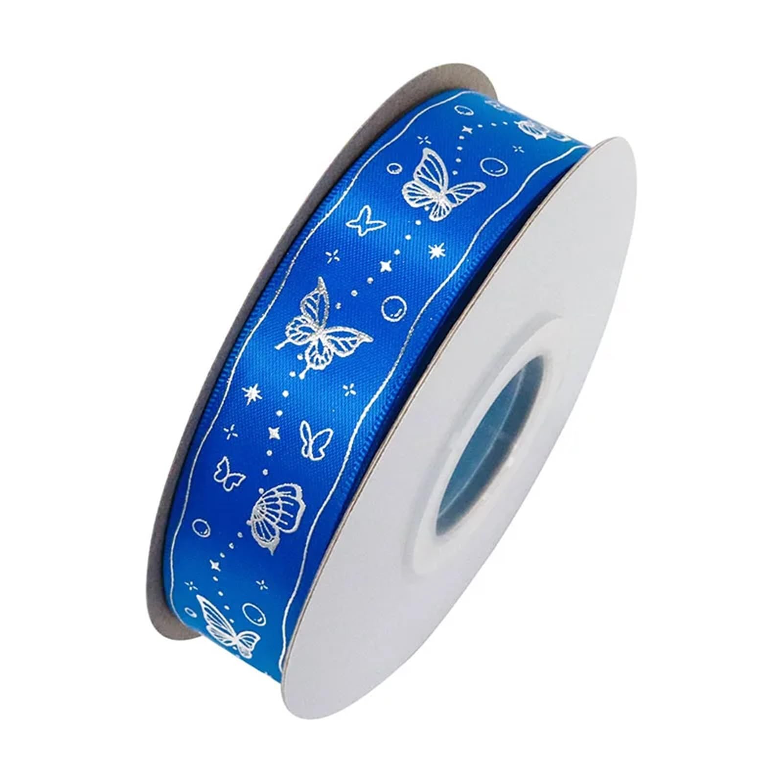Nastro Con Stampa A Caldo Nastro in raso di poliestere con stampa a farfalla in lamina d'argento oro laser da 1 '' 25 mm for il confezionamento fiori nuziali(Color-14,50Yards)