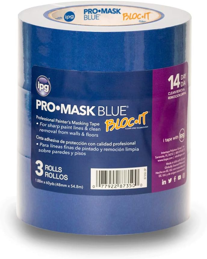 IPG 87350-3P Blue ProMask BLOC-It, Premium 14-Day Masking Tape, 1.88" x 60 yd, 3 Pack