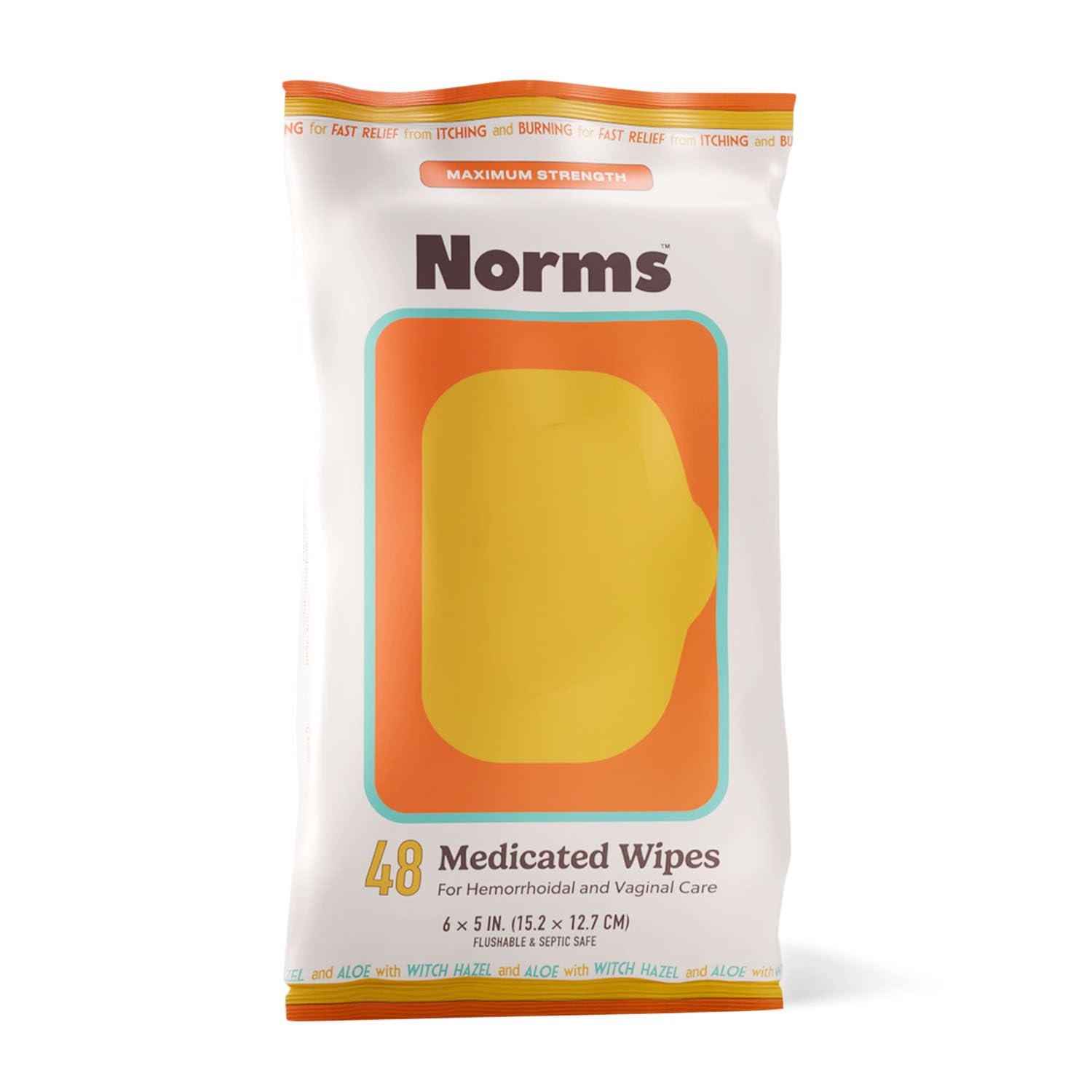 Norms Medicated Hemorrhoid Wipes with Witch Hazel and Aloe, Soothing Flushable Wipes for Itching, Burning & Swelling Relief, Hypoallergenic &