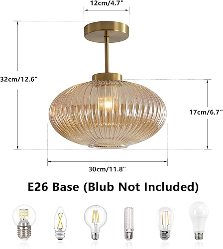 Miniatura 2 de KCO Lámpara de techo de cristal ámbar con burbujas de mediados de siglo, moderna semiempotrada, luces de techo de montaje empotrado doradas para