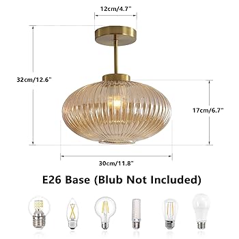 KCO Lighting Amber Bubble Glass Ceiling Light Mid Century