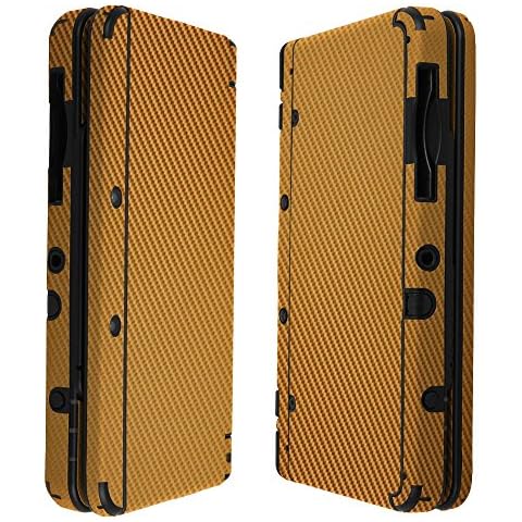 Skinomi Gold Carbon Fiber Full Body Skin Compatible with Nintendo 3DS (2015 Standard Version)(Full Coverage) TechSkin with Anti-Bubble Clear Film Screen Protector Cover
