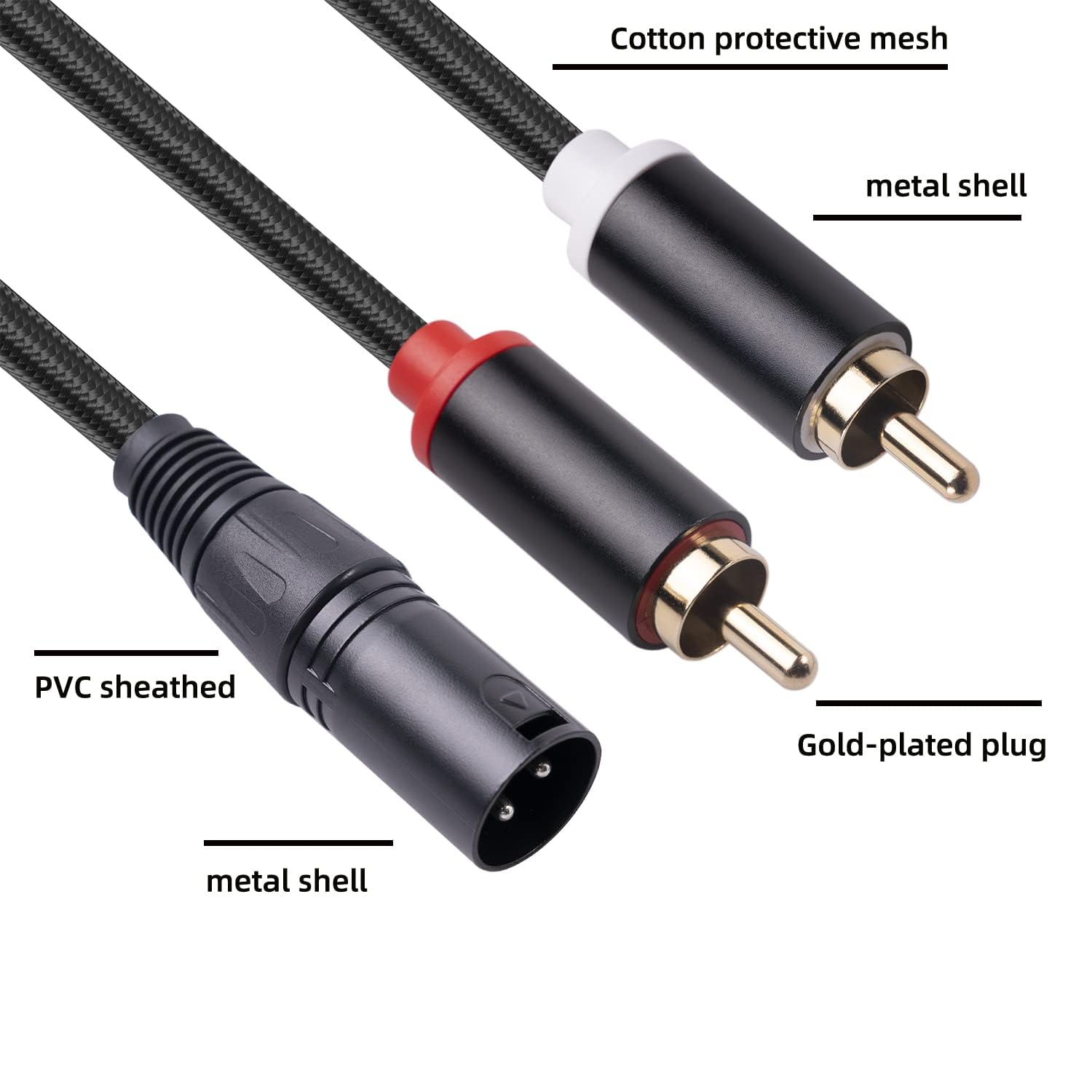 Podwójny kabel rozgałęźny RCA na XLR męski Y, asymetryczny, 2 x RCA / phono do 1 XLR, kabel adaptera Y (3 m)