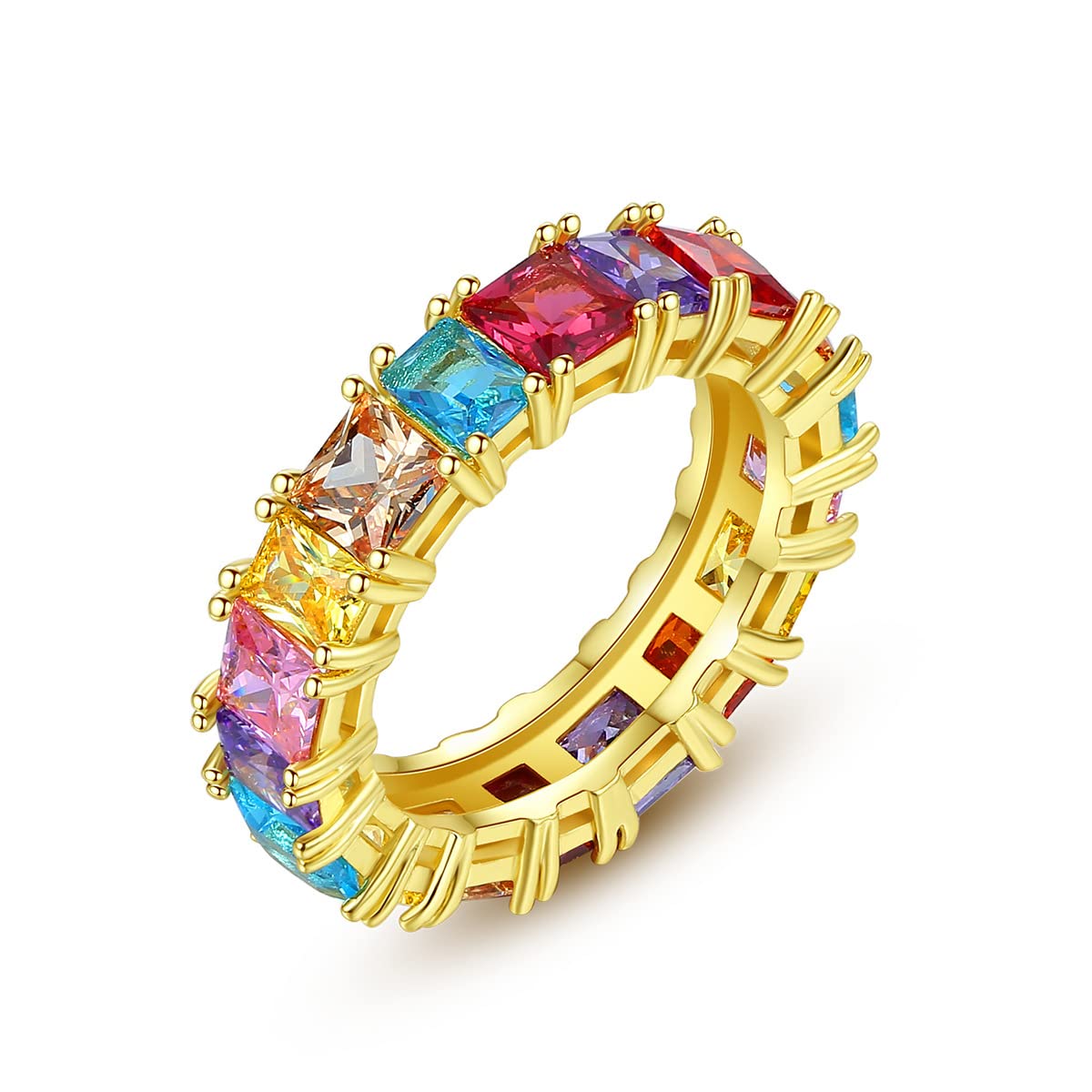 YAHOYA Luxury Boho Rainbow Ring For Women Gold Silver Color Baguette Cubic Zirconia Wedding Engagement Eternity Rings