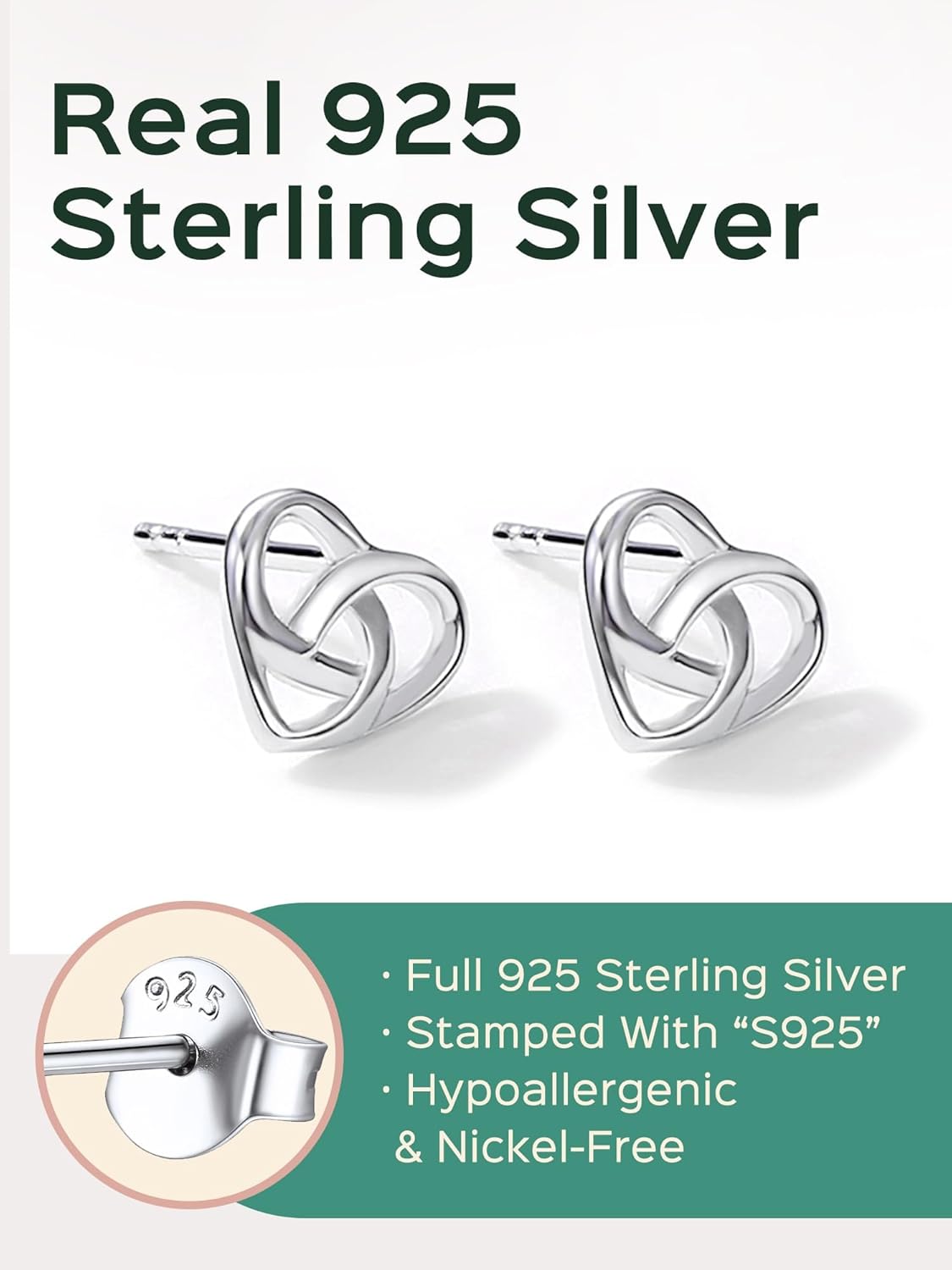 ChicSilver Celtic Earrings for Women Hypoallergenic Sterling Silver Stud Earrings, Heart/Triangle/Cross/Butterfly Knot Earrings for Women Irish Jewelry with Gift Box - Image 4