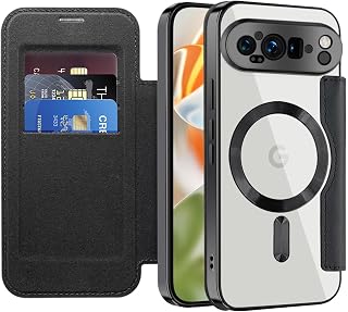 LEMAXELERS for Google Pixel 9 Pro Case with Card Holder, Black WD