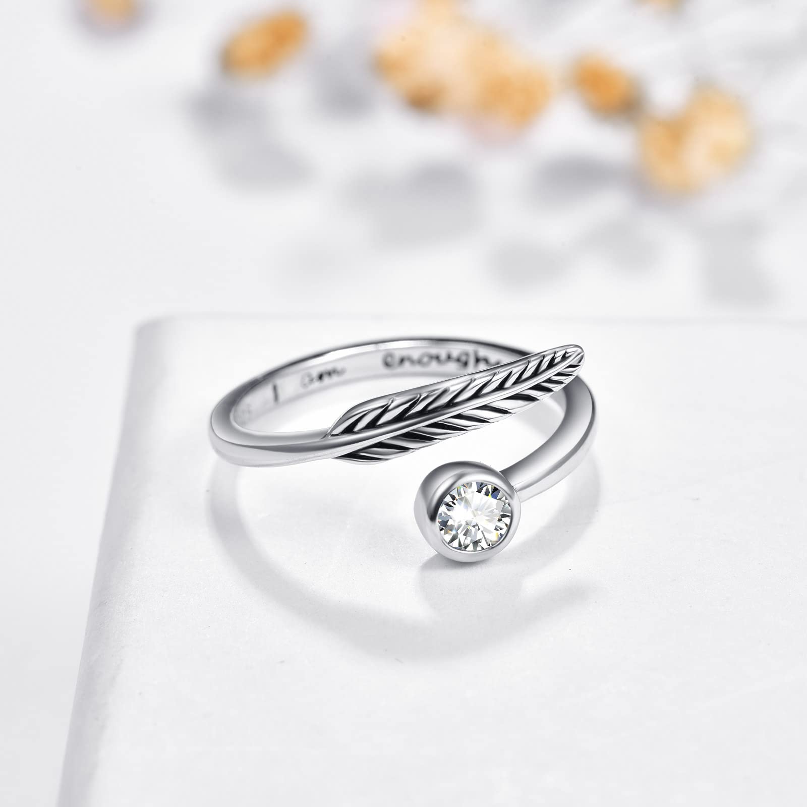 Geburtsstein Damen Verstellbarer Ring 925 Sterling silber Feder ring Birthstone Schmuck Geburtstag Geschenk für Frauen Mädchen