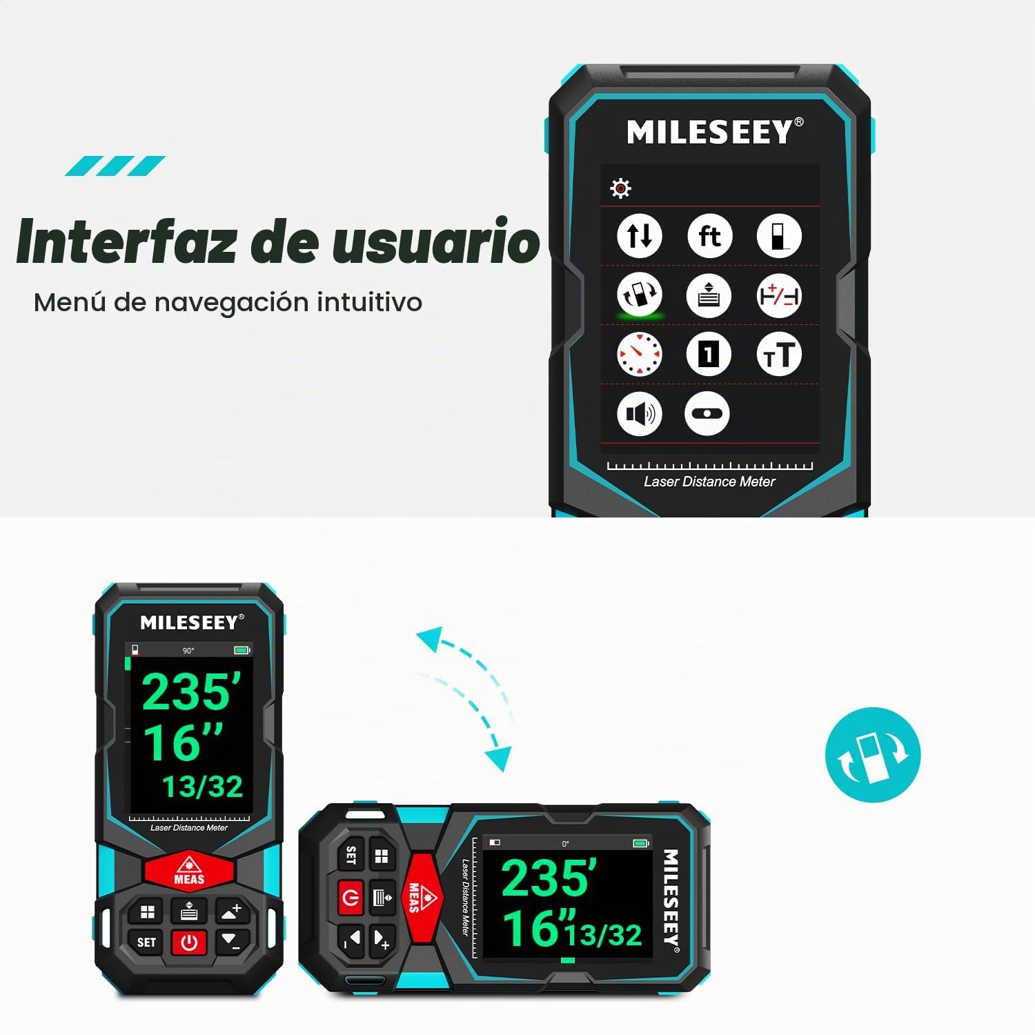 MiLESEEY Medidor Láser 100M, Telémetro Láser Recargable con App | Sensor de inclinación digital, Precisión ±2mm, Conectividad con App, Pantalla IPS de 2,4", Batería incluida, m/cm/mm/in/in+f