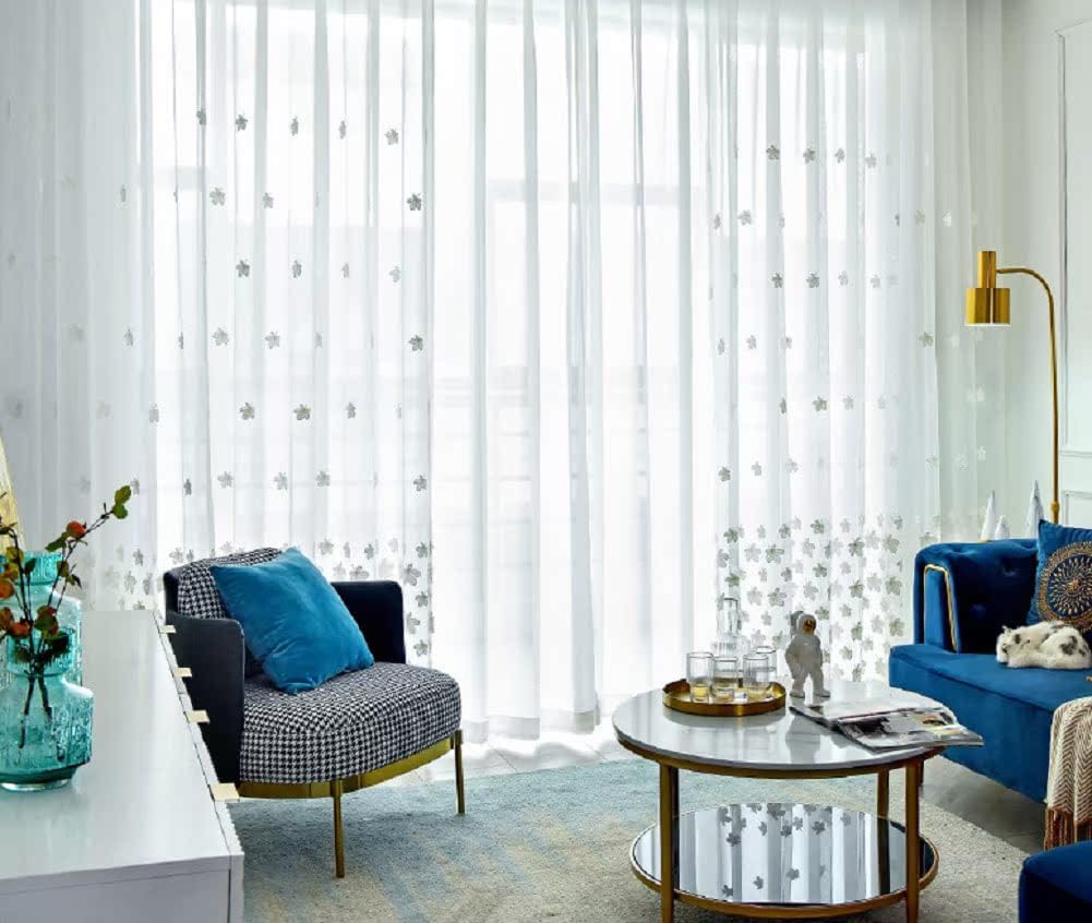 Modern Minimalist Flower Weave 100 Width Sheer Curtains Voile Window Yarn Curtain Rod Pocket Top for Living Kids Room Bedroom Balcony(1 Panel, W 100 x L 102 inch, White)