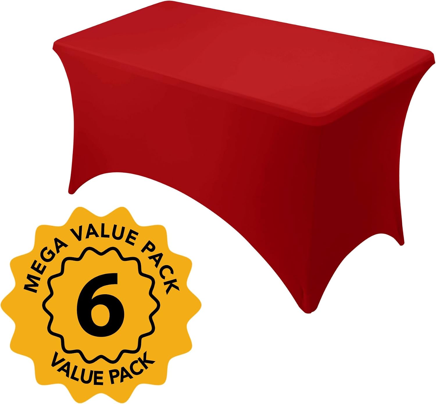 6-Pack Premium Red Spandex Tablecloths for 4ft Rectangle Tables, Stain & Wrinkle-Resistant, Washable Stretch Polyester Fitted Table Cover for Weddings, Banquets, Trade Shows Events thumbnail