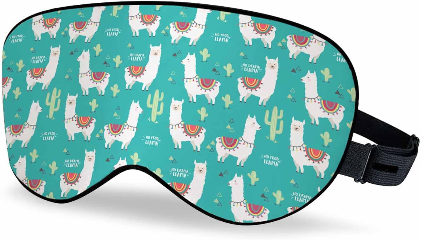 Cute White Llama Sleep Eye Mask Alpaca Cactus Men Women Sleep Mask with Adjustable Strap Eye Cover Eye Shade for Travel, Nap,Meditation
